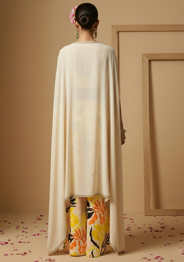 Multicolor Floral Print Silk Fusion Set - Indya