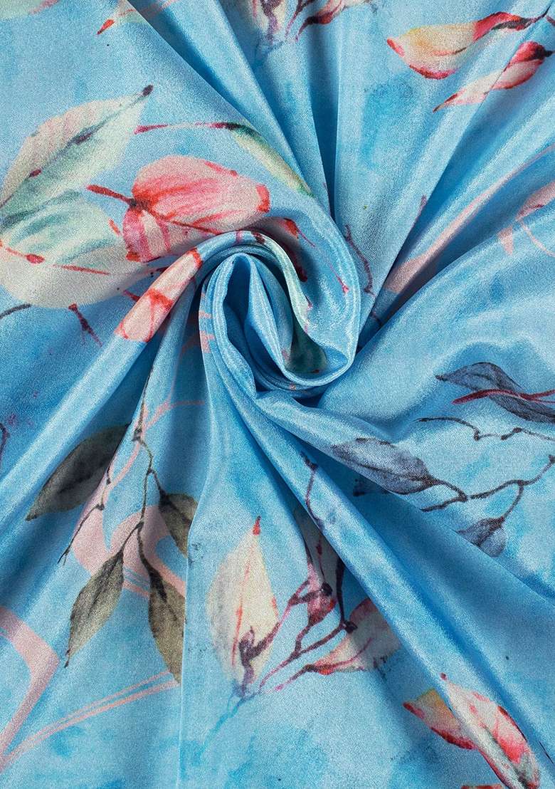 Blue Silk Fusion Set with Floral Print for Diwali | Wedding & Festive Wear - Indya
