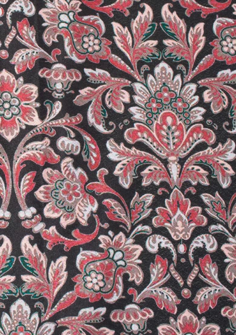 Charcoal Grey Floral Print Silk Fusion Set - Indya