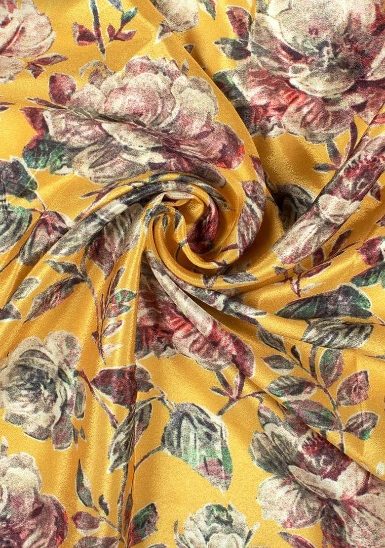 Yellow Silk Fusion Set with Floral Print for Diwali | Wedding & Festive Wear - Indya