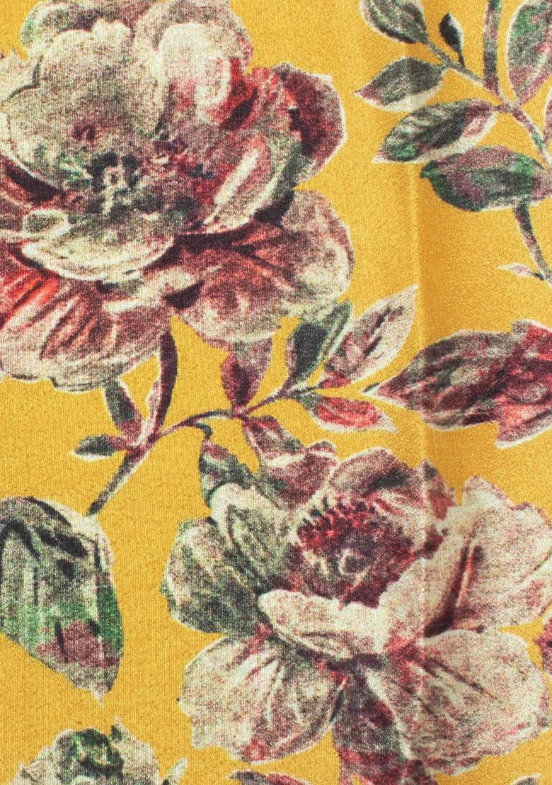 Yellow Floral Print Silk Fusion Set - Indya