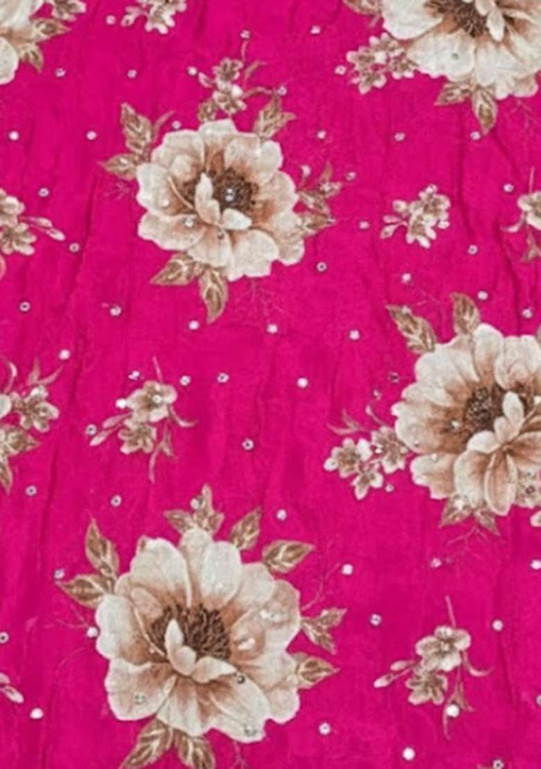 Rani Pink Floral Print Crepe Fusion Set - Indya