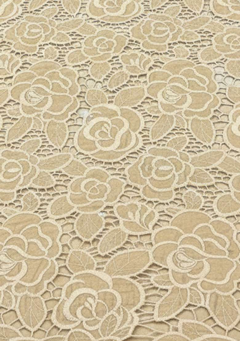 Beige Self Design Crepe Pre Draped Saree Set - Indya