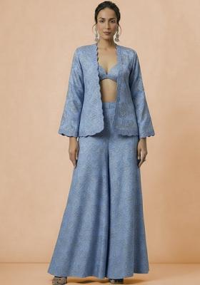 Powder Blue Embroidered Tissue Fusion Set