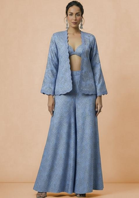 Powder Blue Embroidered Tissue Fusion Set