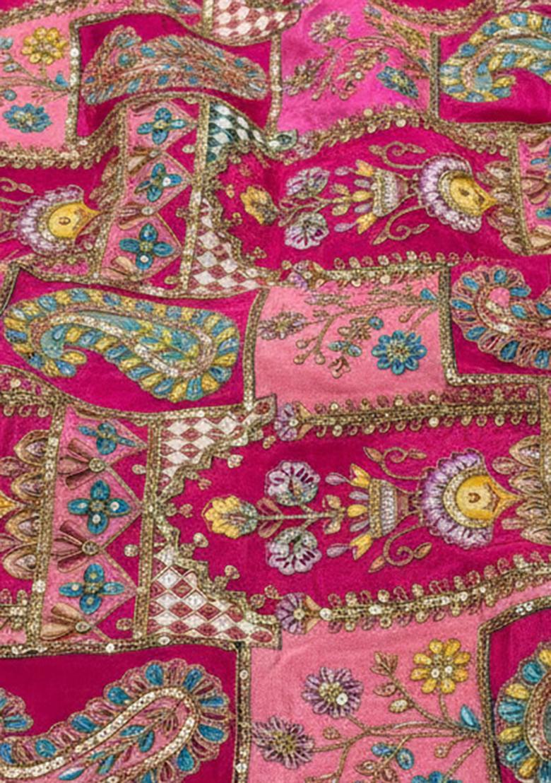 Pink Embroidered Crepe Fusion Set - Indya