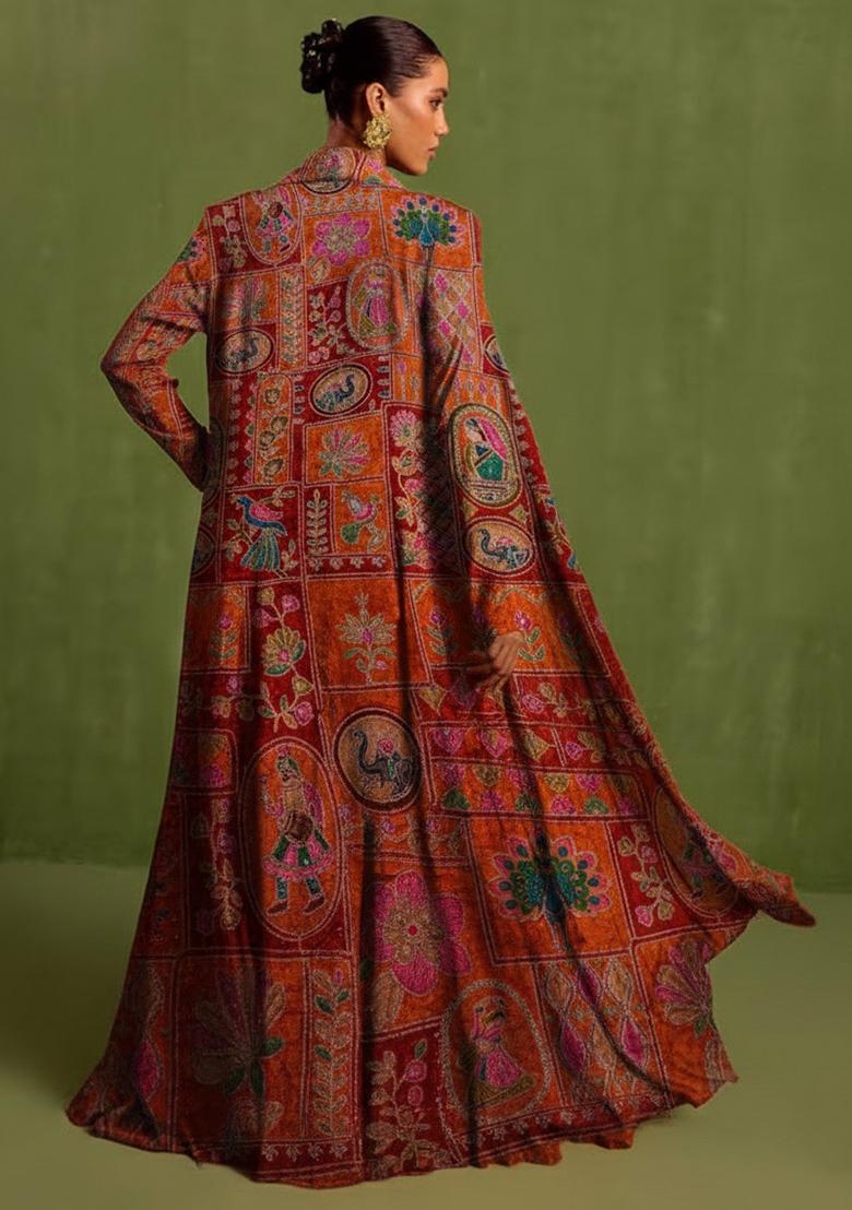 Rust Embroidered Crepe Fusion Set - Indya