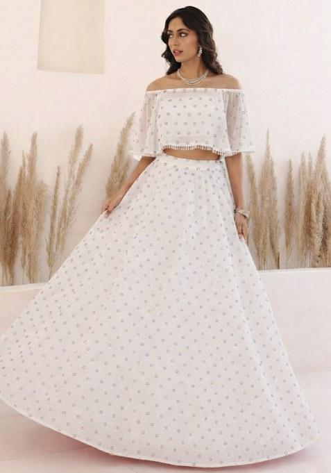 White Embroidered Georgette Lehenga Set
