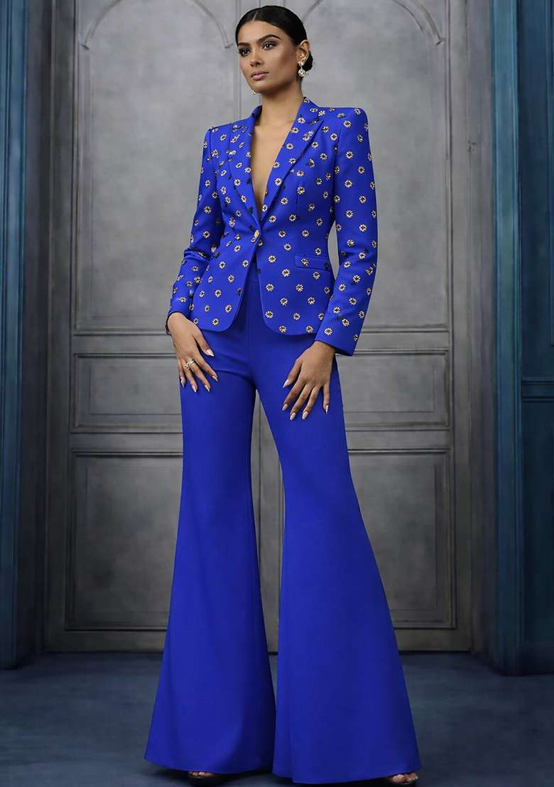 Royal Blue Sequin Shimmer Fusion Set - Indya