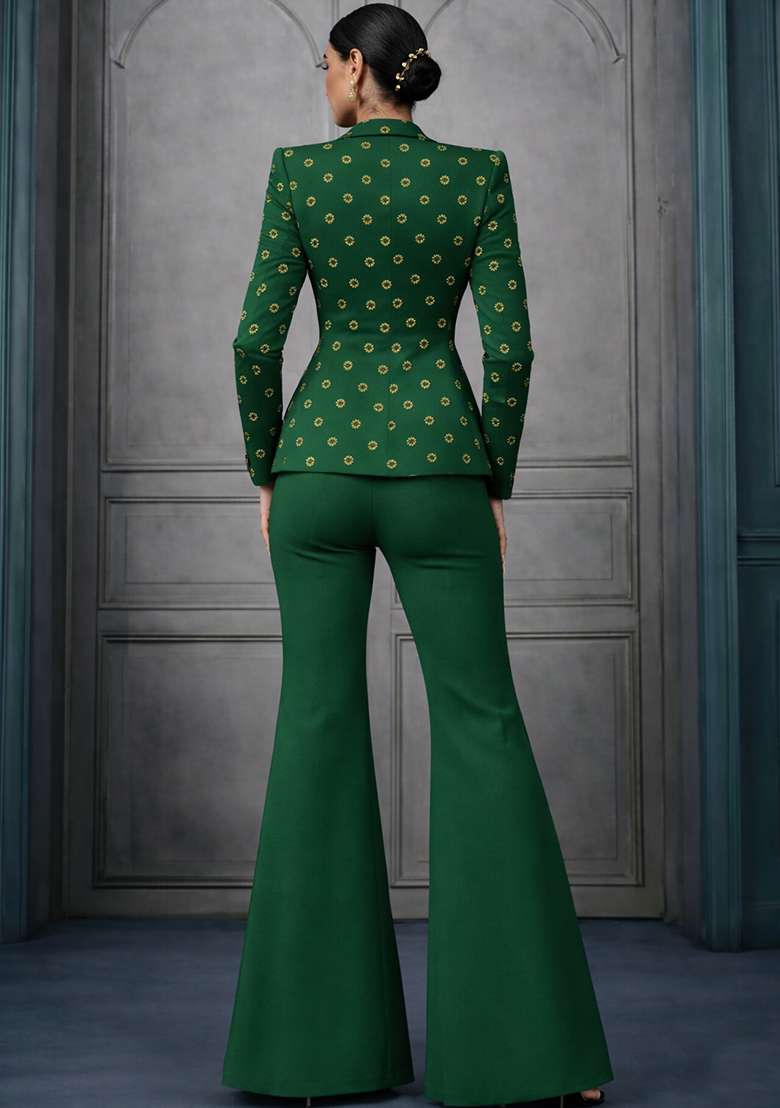 Bottle Green Sequin Shimmer Fusion Set - Indya