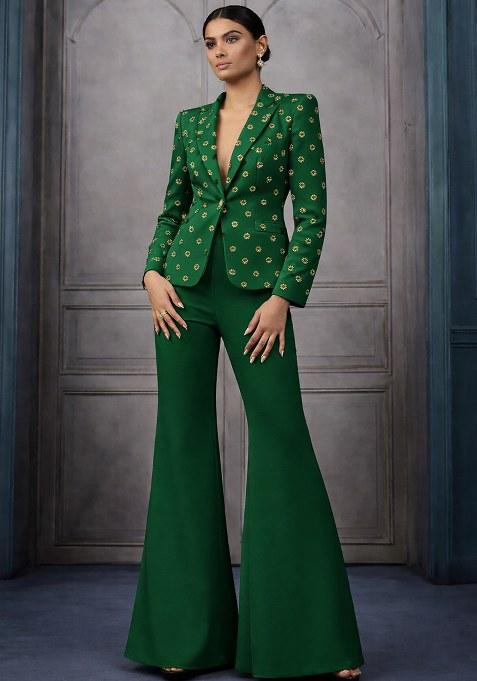 Bottle Green Sequin Shimmer Fusion Set