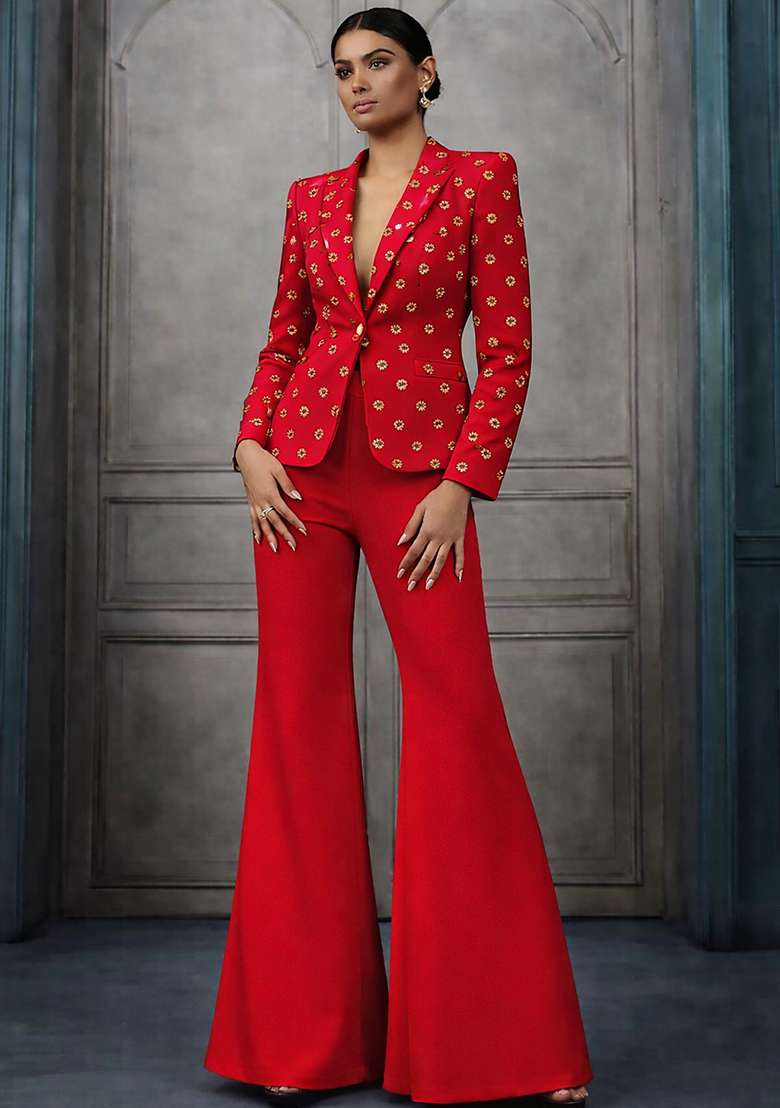 Red Sequin Shimmer Fusion Set - Indya