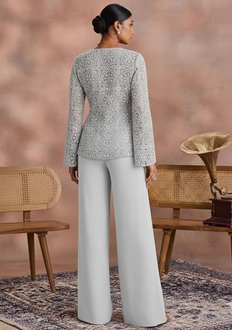 White Sequin Shimmer Fusion Set - Indya