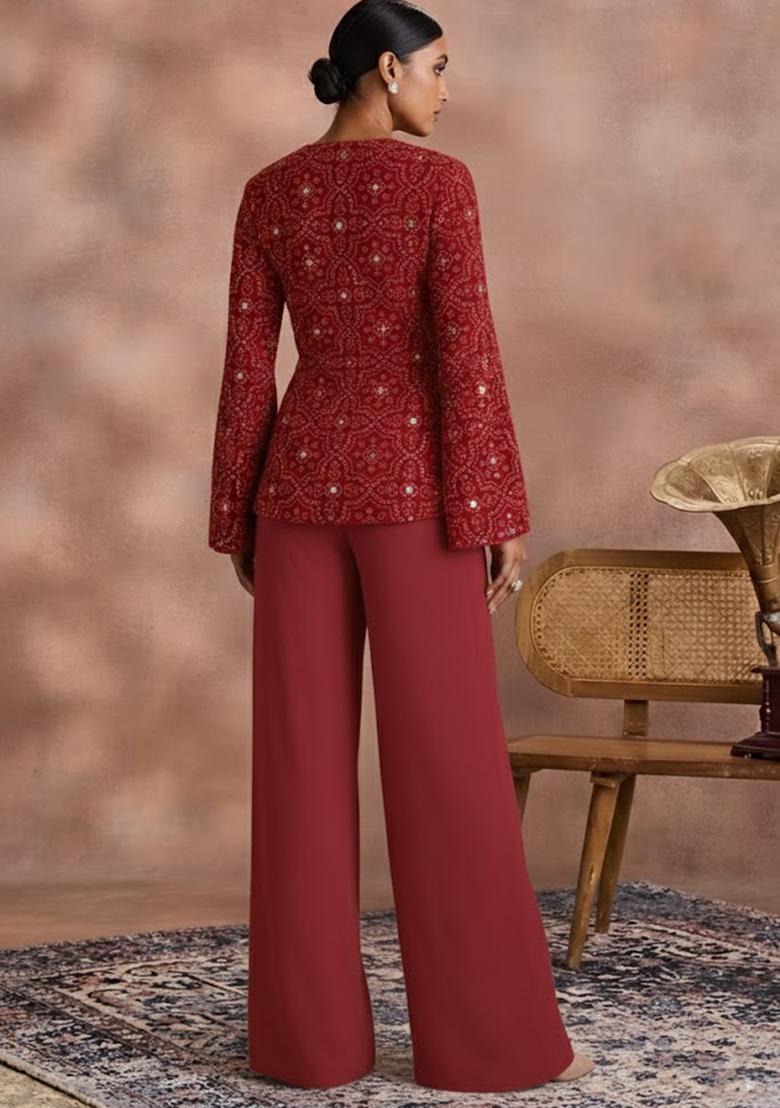 Red Sequin Shimmer Fusion Set - Indya