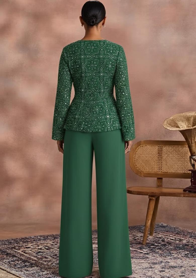 Green Sequin Shimmer Fusion Set - Indya