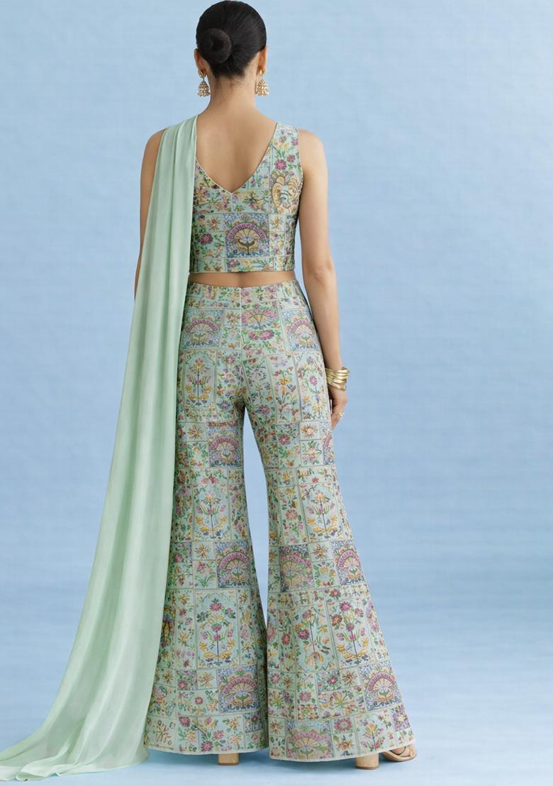 Mint Green Silk Fusion Set - Indya