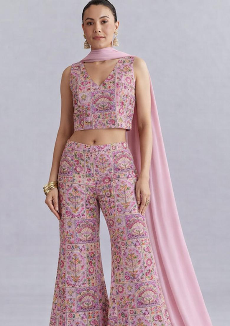 Blush Pink Silk Fusion Set - Indya