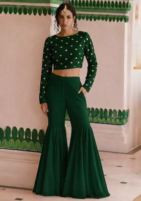 Dark Green Embroidered Crepe Fusion Set