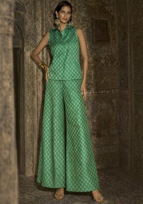 Emerald Green Brocade Fusion Set