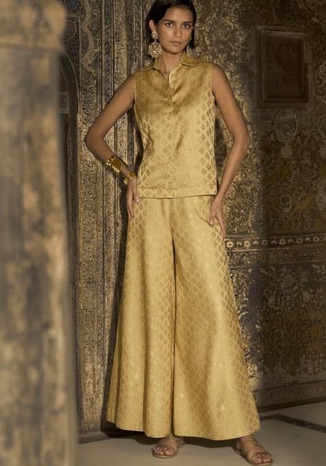 Mustard Brocade Fusion Set