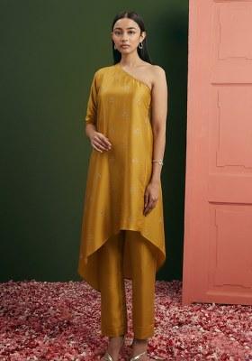 Mustard Sequin Net Fusion Set