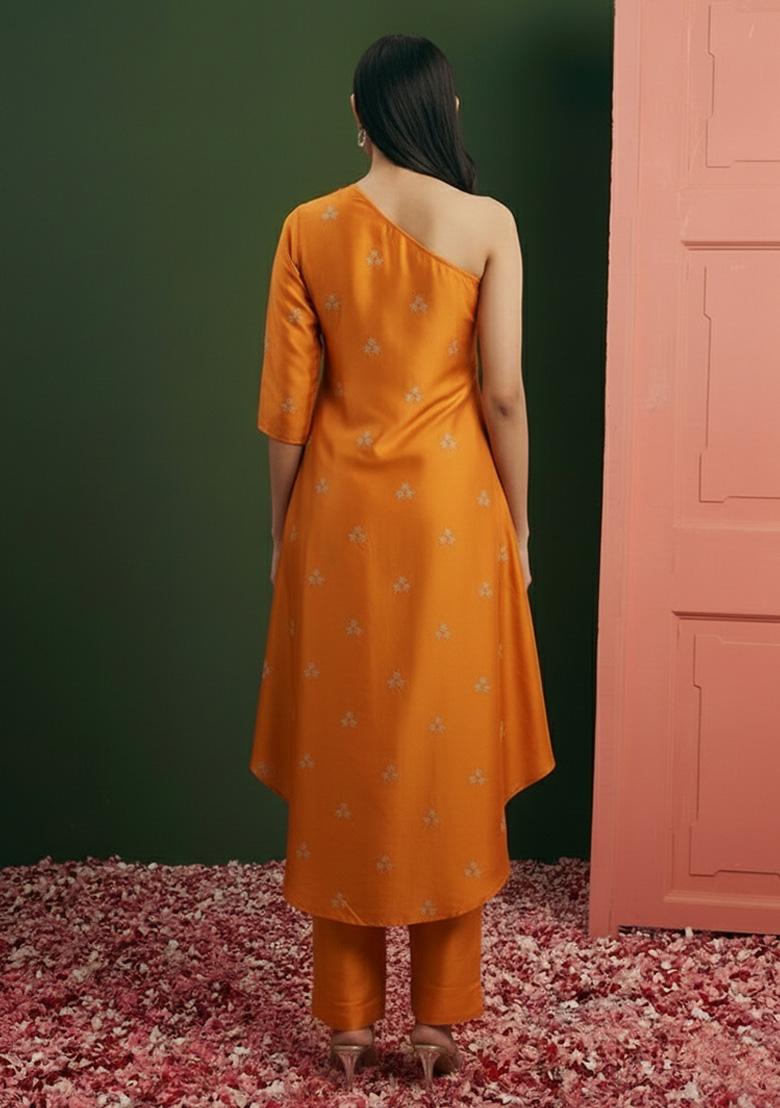 Orange Sequin Net Fusion Set - Indya