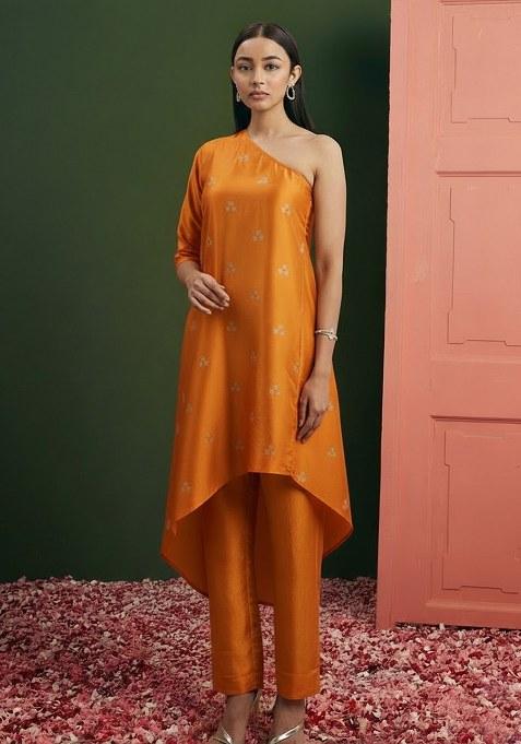 Orange Sequin Net Fusion Set