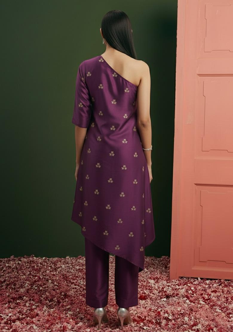 Purple Sequin Net Fusion Set - Indya