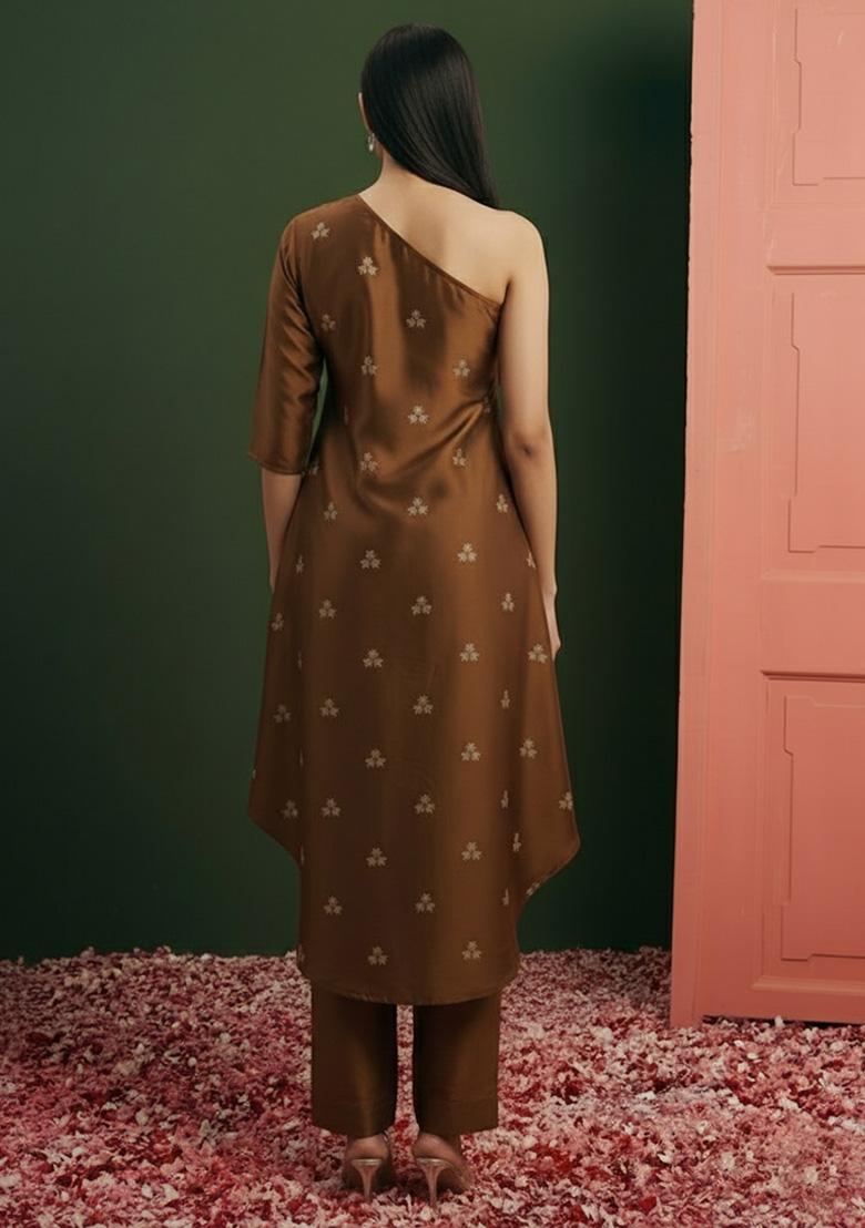 Brown Sequin Net Fusion Set - Indya