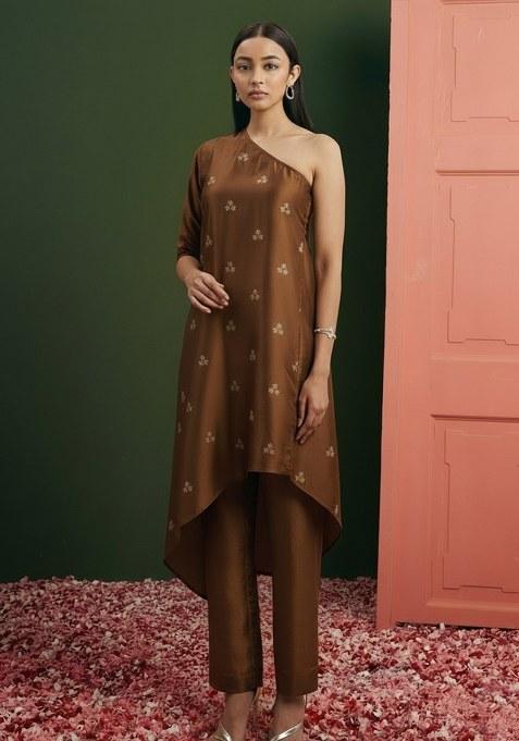 Brown Sequin Net Fusion Set