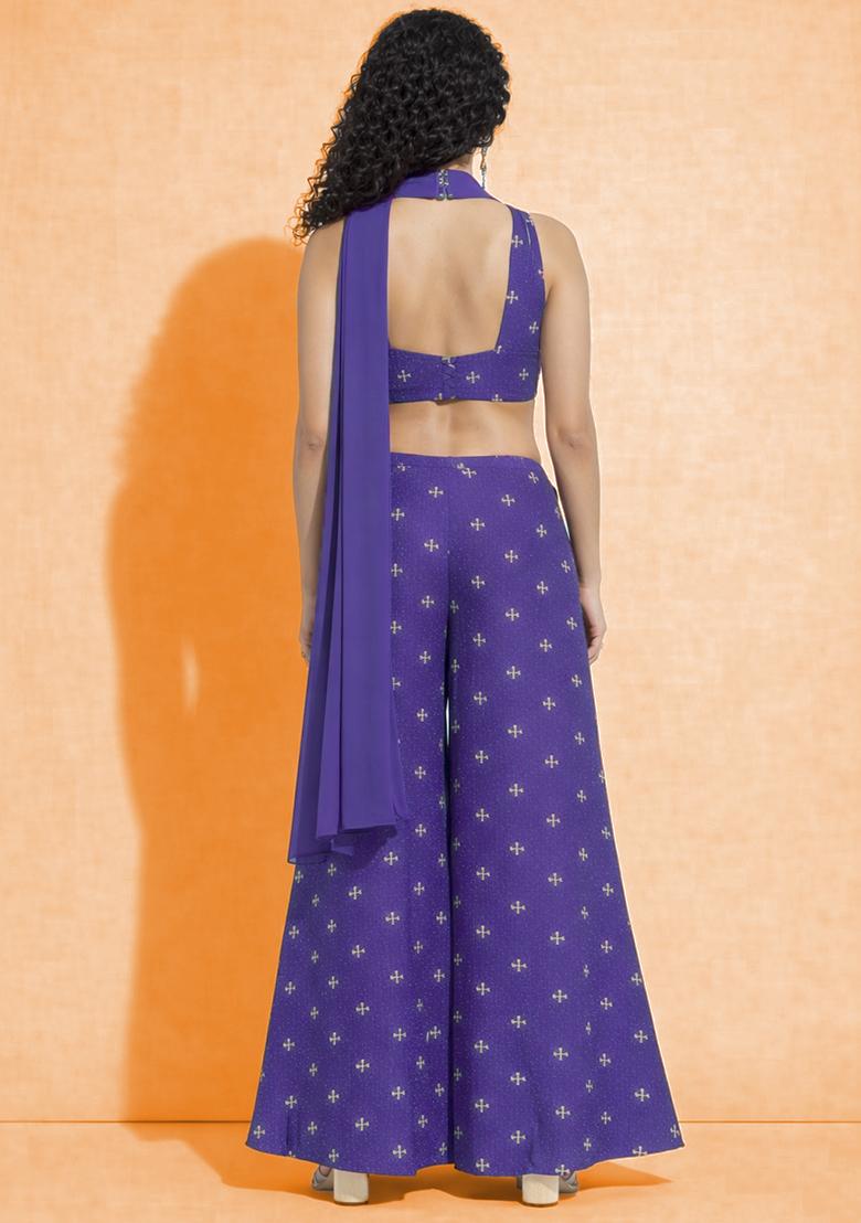 Purple Embroidered Organza Fusion Set - Indya