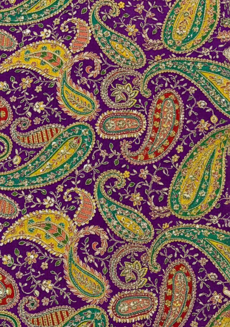 Royal Purple Embroidered Crepe Fusion Set - Indya