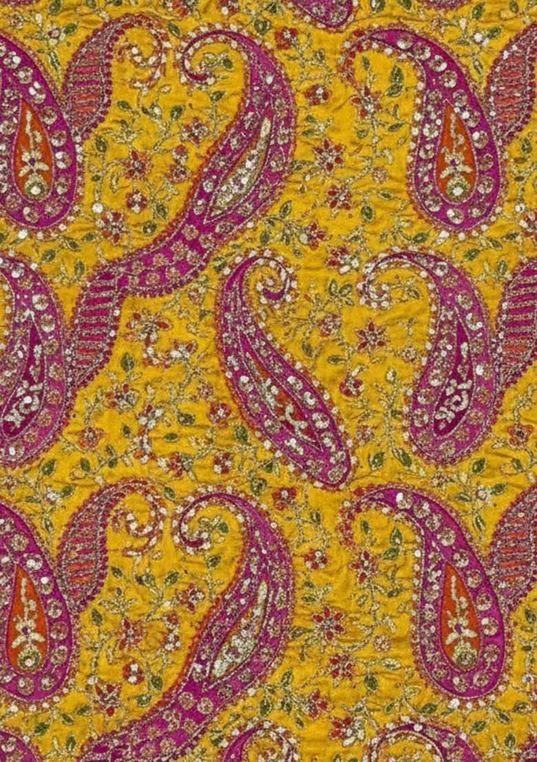 Yellow Embroidered Crepe Fusion Set - Indya