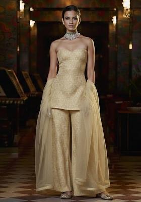 Cream Paisley Print Silk Fusion Set