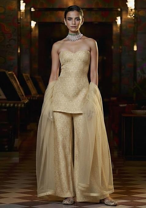 Cream Paisley Print Silk Fusion Set