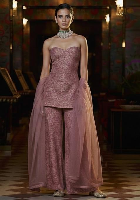 Dusty Mauve Paisley Print Silk Fusion Set