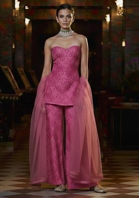 Pink Paisley Print Silk Fusion Set