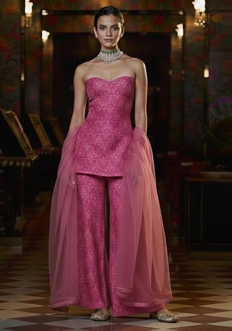 Pink Paisley Print Silk Fusion Set