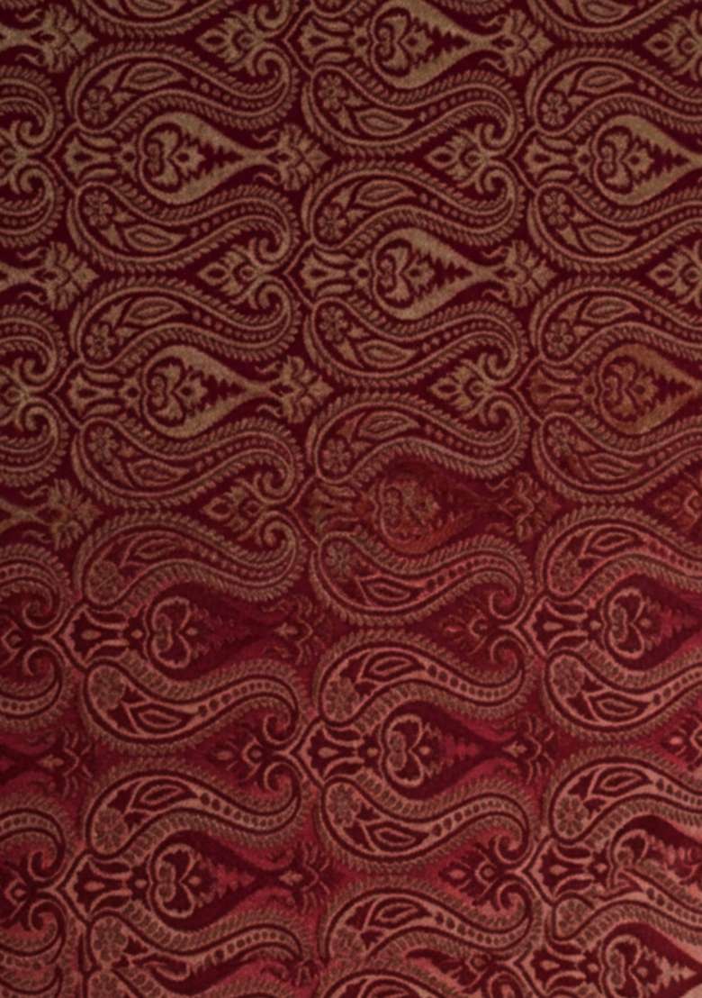 Deep Red Paisley Print Silk Fusion Set - Indya