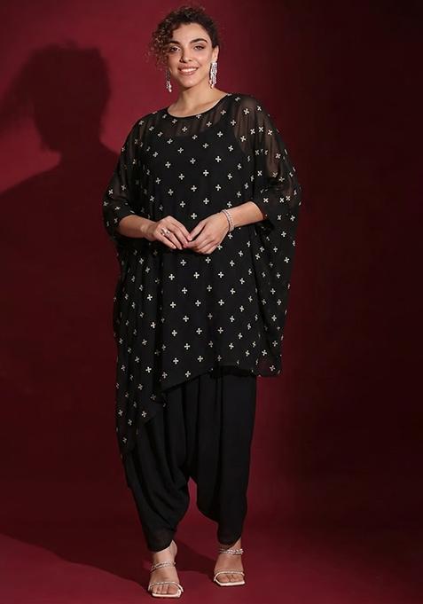 Black Embroidered Organza Fusion Set