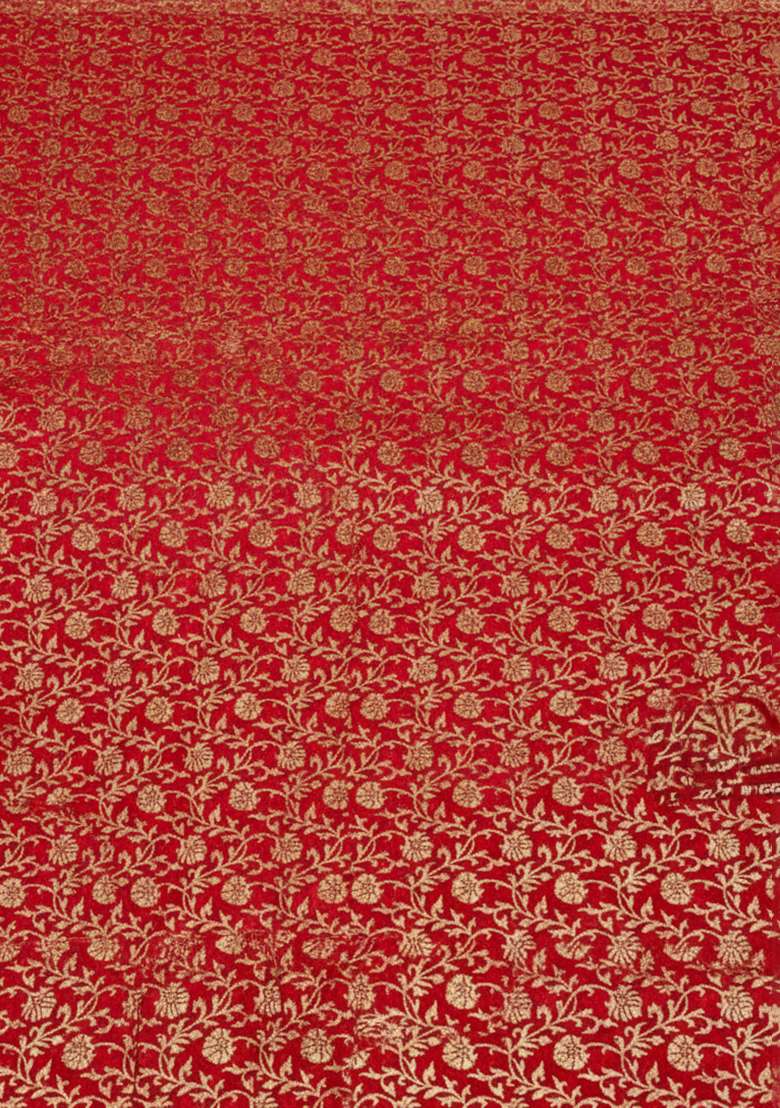 Red Jacquard Silk Fusion Set - Indya