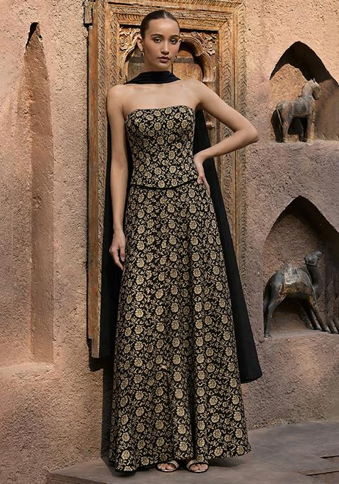 Black Jacquard Silk Fusion Set