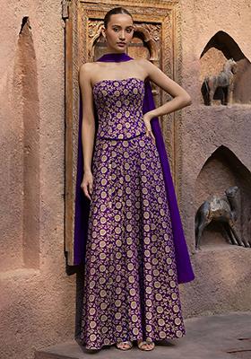 Purple Jacquard Silk Fusion Set