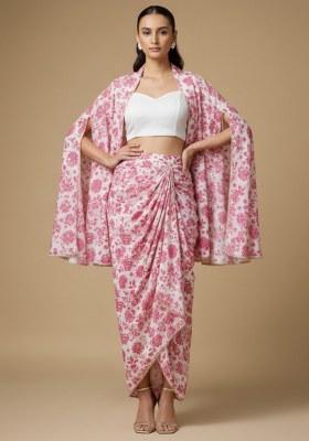 Ivory Floral Print Crepe Fusion Set