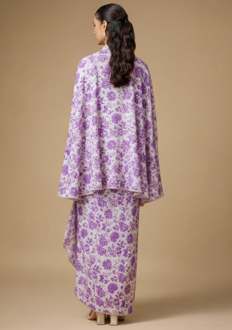 Purple Floral Print Crepe Fusion Set - Indya
