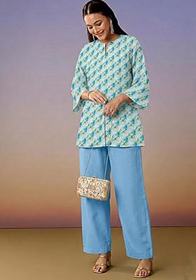 Powder Blue Jacquard Georgette Kurta Set