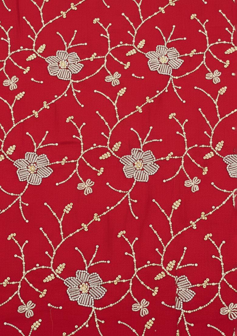 Red Embroidered Silk Fusion Set - Indya