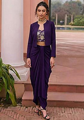 Deep Purple Embroidered Crepe Fusion Set