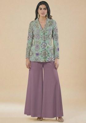 Dusty Lavender Embroidered Crepe Fusion Set