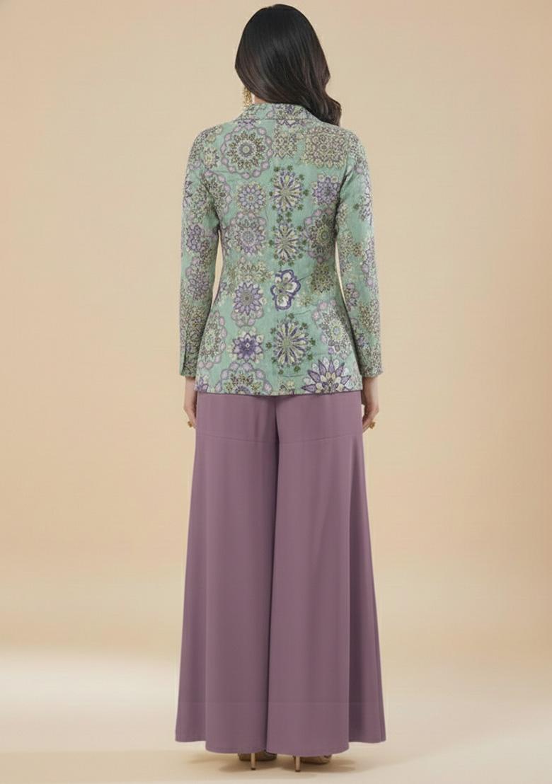 Dusty Lavender Embroidered Crepe Fusion Set - Indya